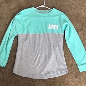“Love” teal and gray long sleeve t-shirt